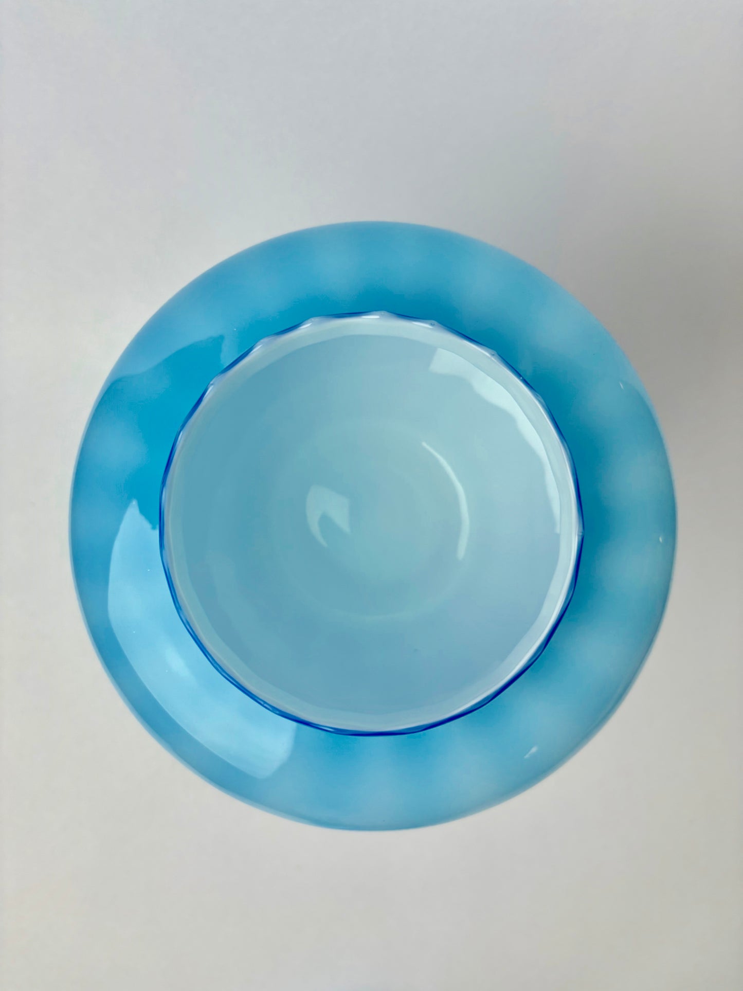 Mid-Century Modern Large Empoli Blue & White Glass Apothecary Circus Tent Top Jar