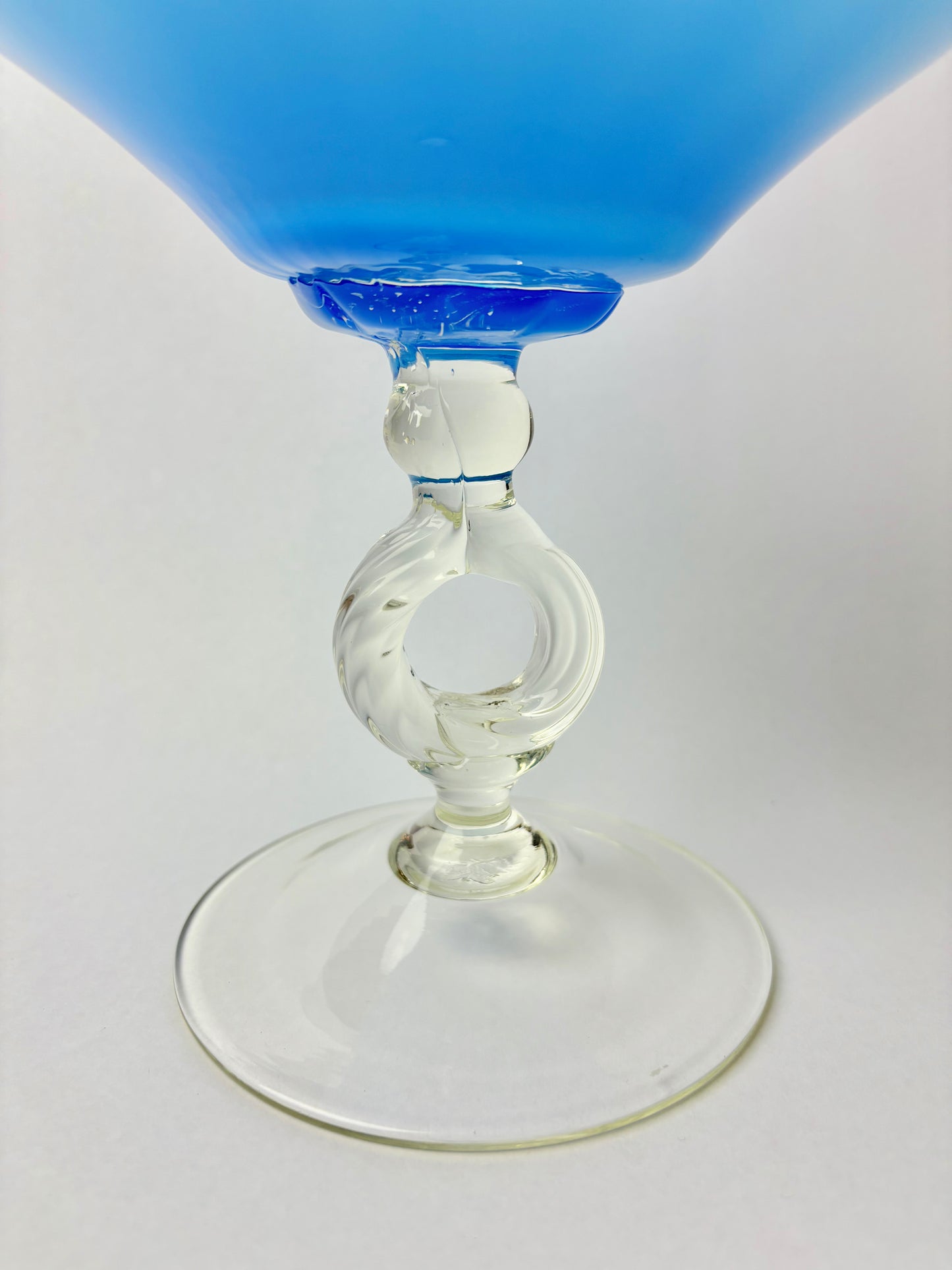 Mid-Century Modern Large Empoli Blue & White Glass Apothecary Circus Tent Top Jar