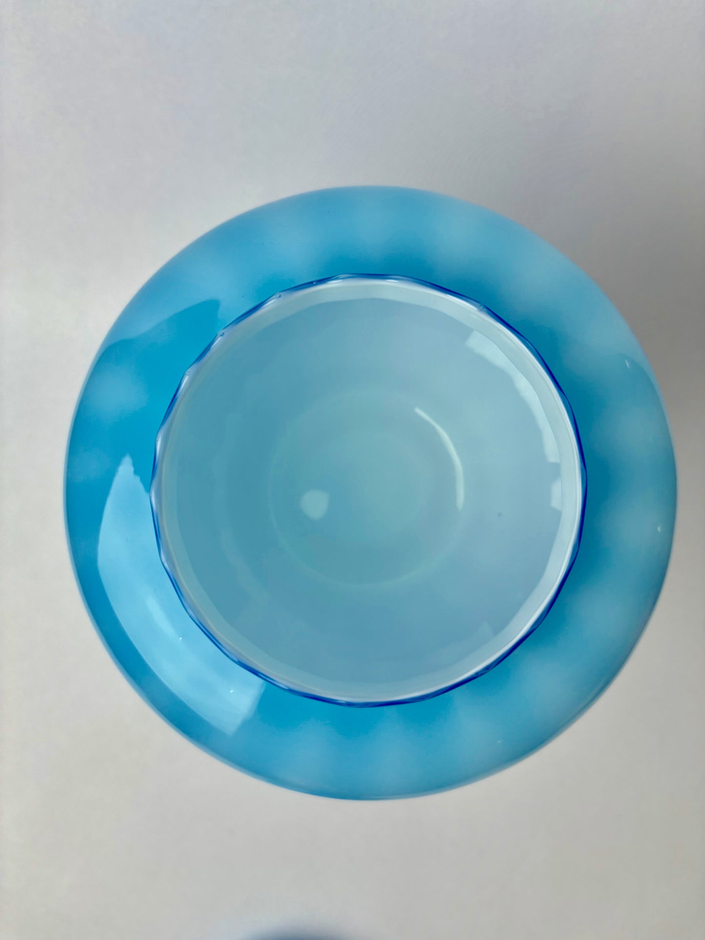 Mid-Century Modern Large Empoli Blue & White Glass Apothecary Circus Tent Top Jar