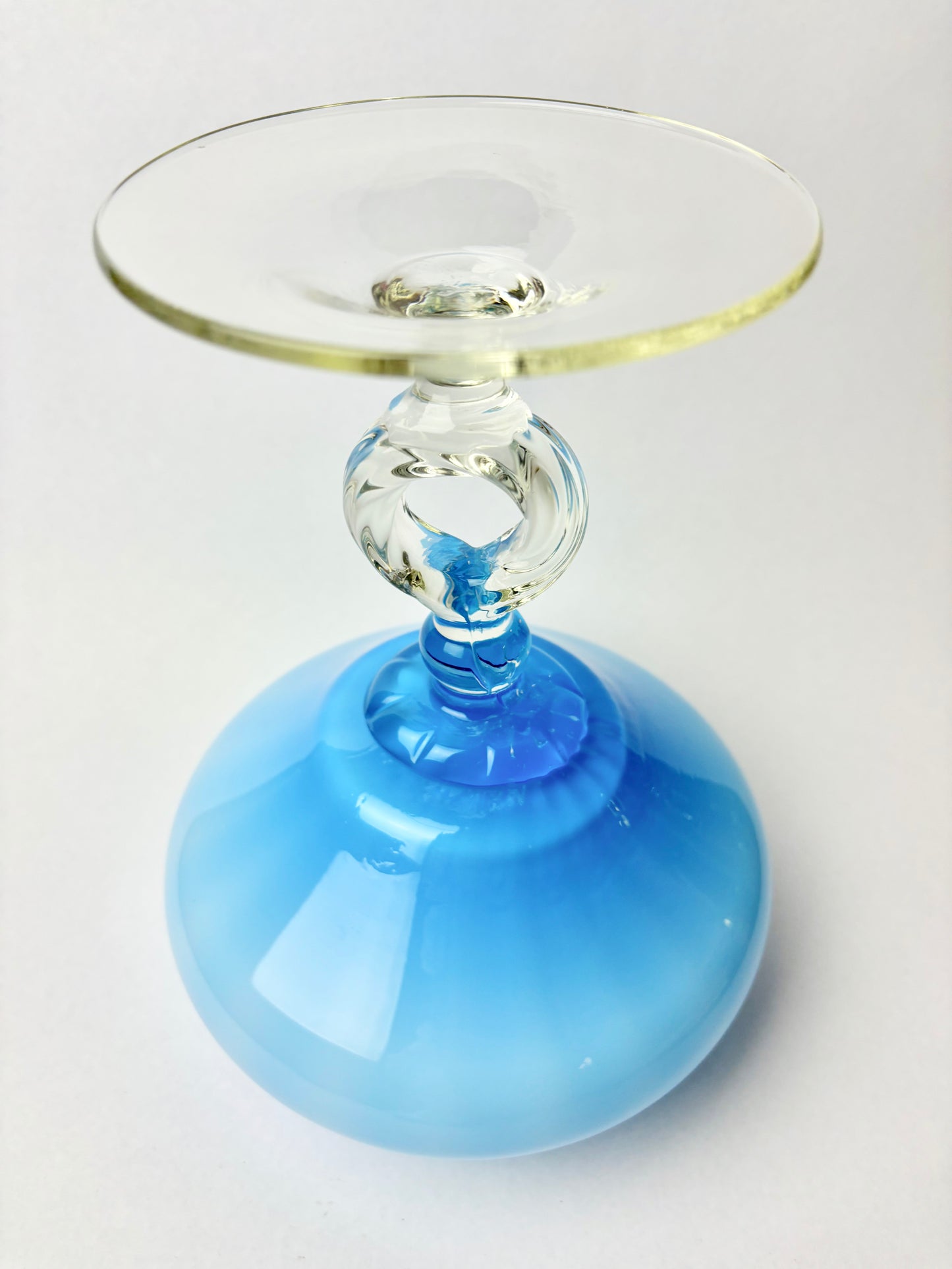 Mid-Century Modern Large Empoli Blue & White Glass Apothecary Circus Tent Top Jar