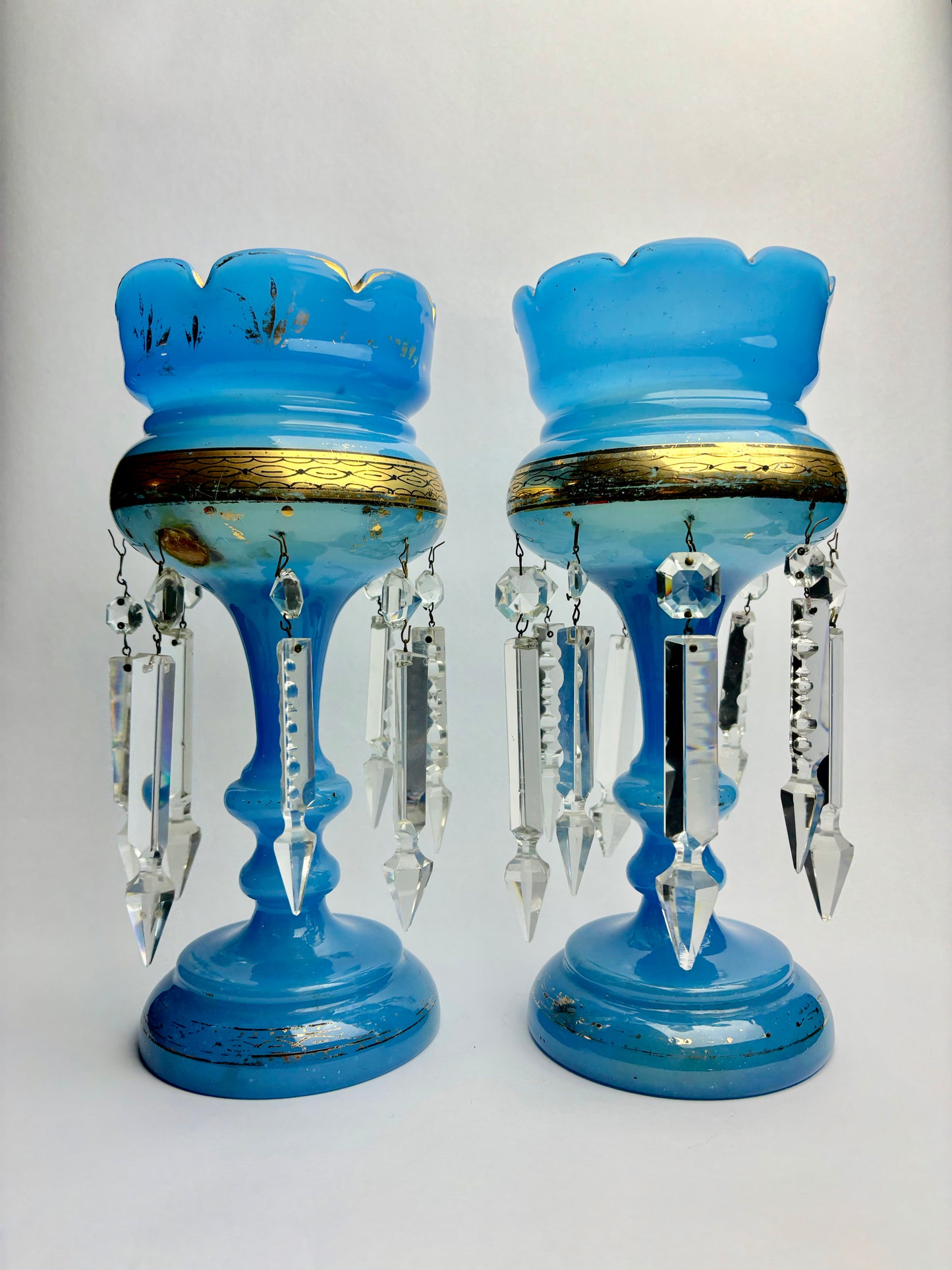 Pair of Blue Victorian Mantel Lustres