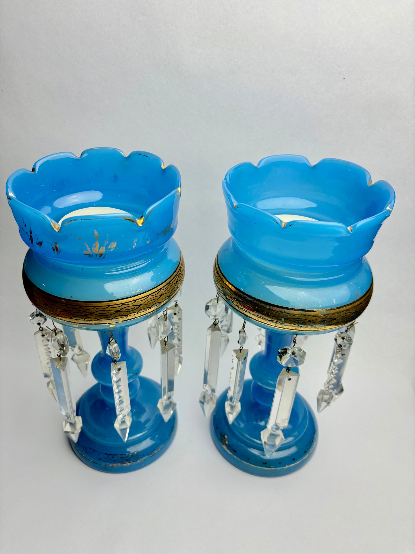 Pair of Blue Victorian Mantel Lustres