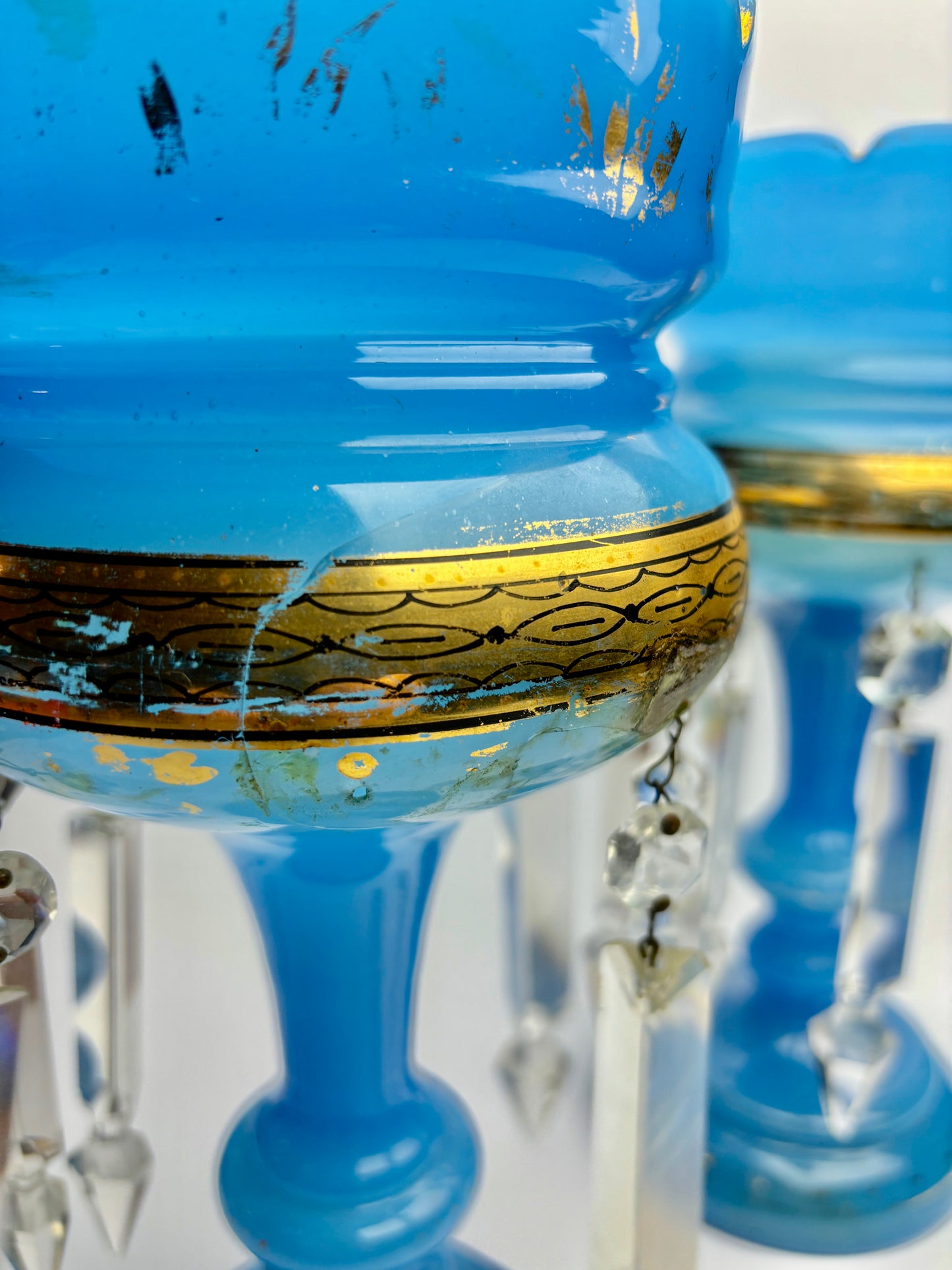 Pair of Blue Victorian Mantel Lustres