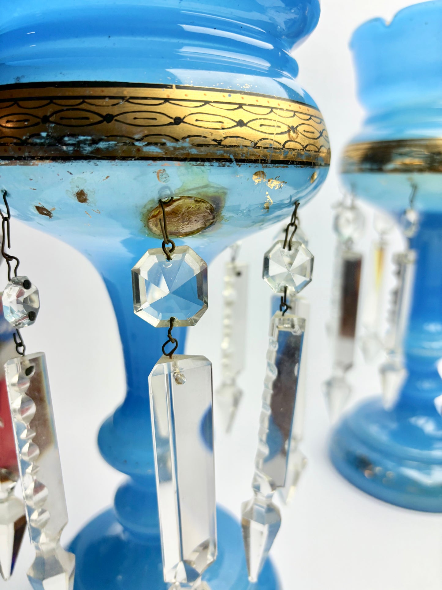 Pair of Blue Victorian Mantel Lustres