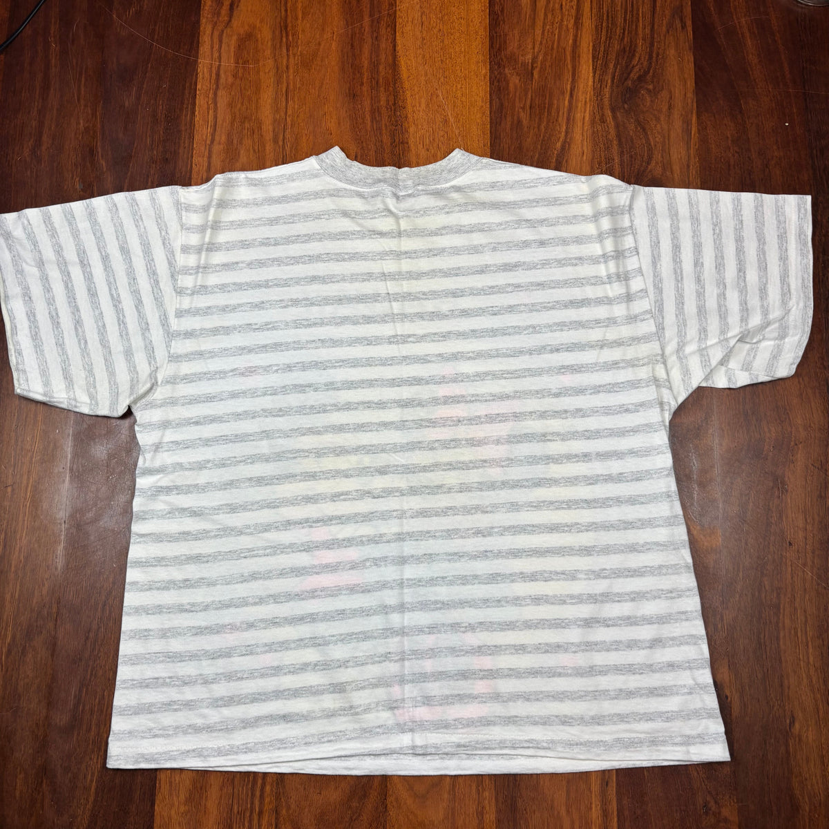 Vintage Mickey and Minnie Hawaii grey stripe T-shirt back