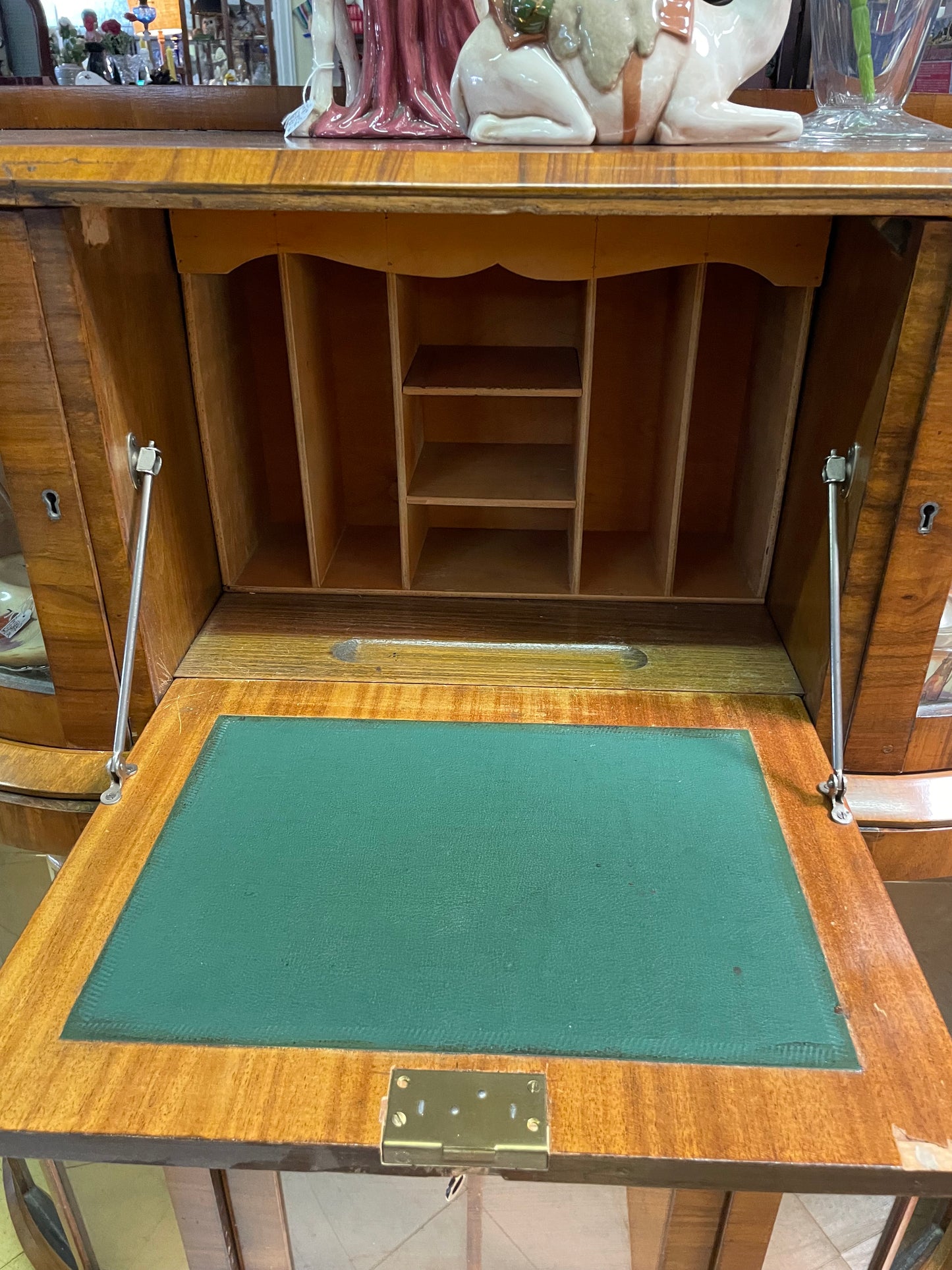 Art Deco Walnut veneer display case with bureau