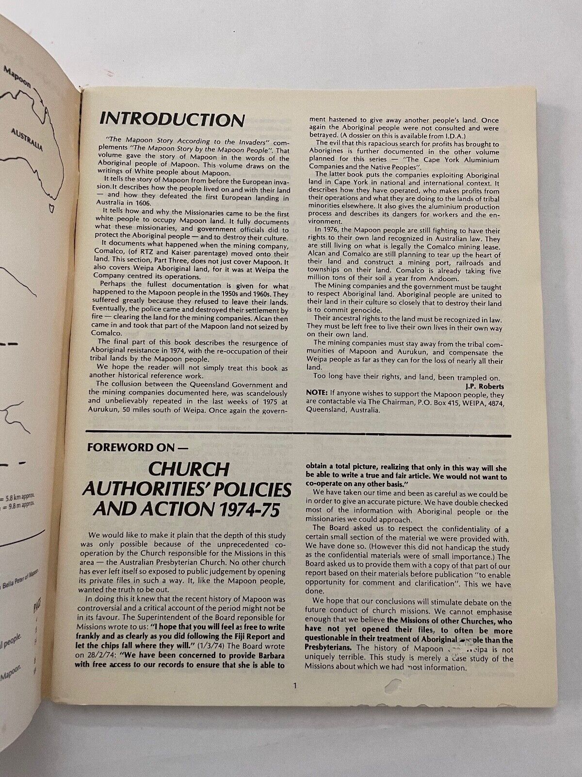 ABORIGINAL , THE MAPOON STORY according to THE INVADERS , CHURCH , GOVERNMENT
