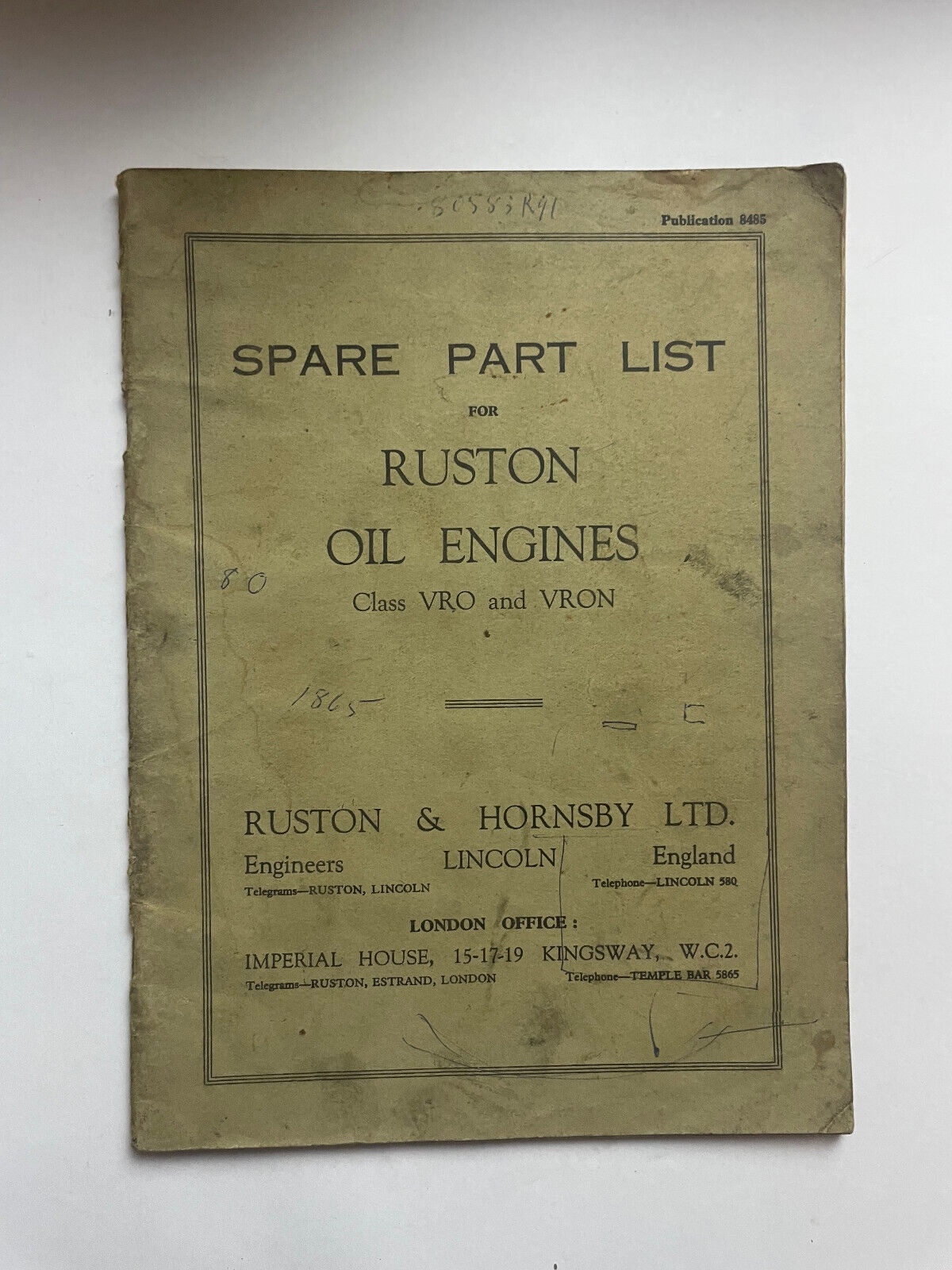 Ruston & Hornsby Oil Engine - VRO VRON Parts Manual