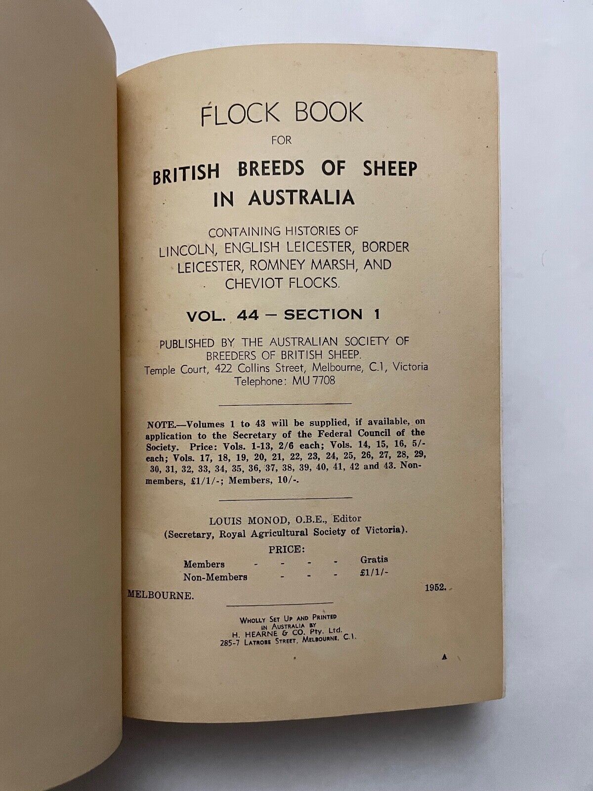 Flock Book for British Breeds of Sheep in Australia vol 44 section 1 (long wool)