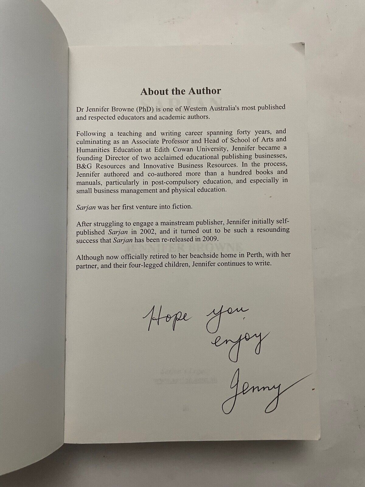 Sarjan: An Historical Novel by Jennifer Browne (Paperback, 2010) SIGNED