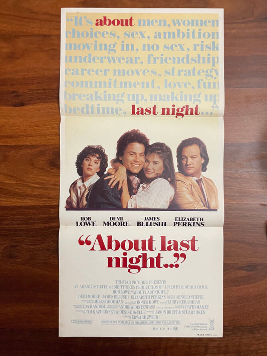 ABOUT LAST NIGHT Original Daybill Movie poster Rob Lowe Demi Moore James Belushi