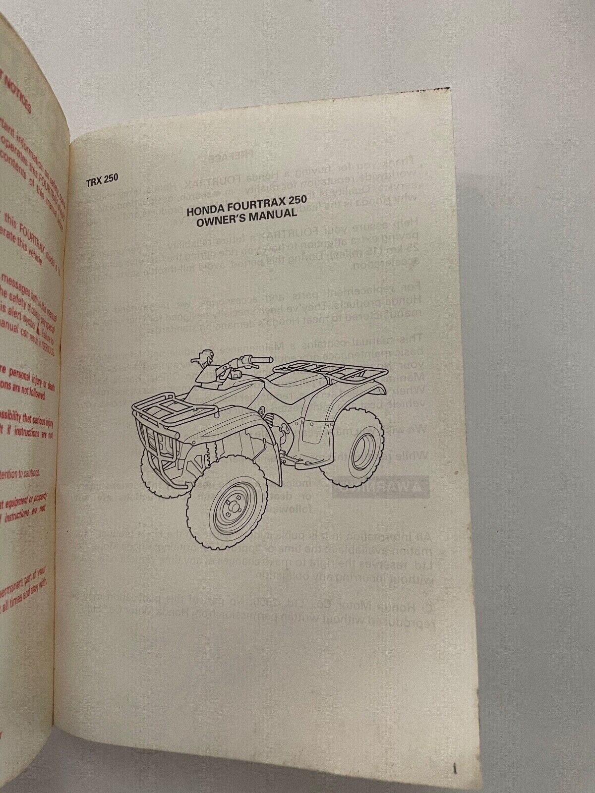 TRX250TM FOURTRAX OWNER'S MANUAL