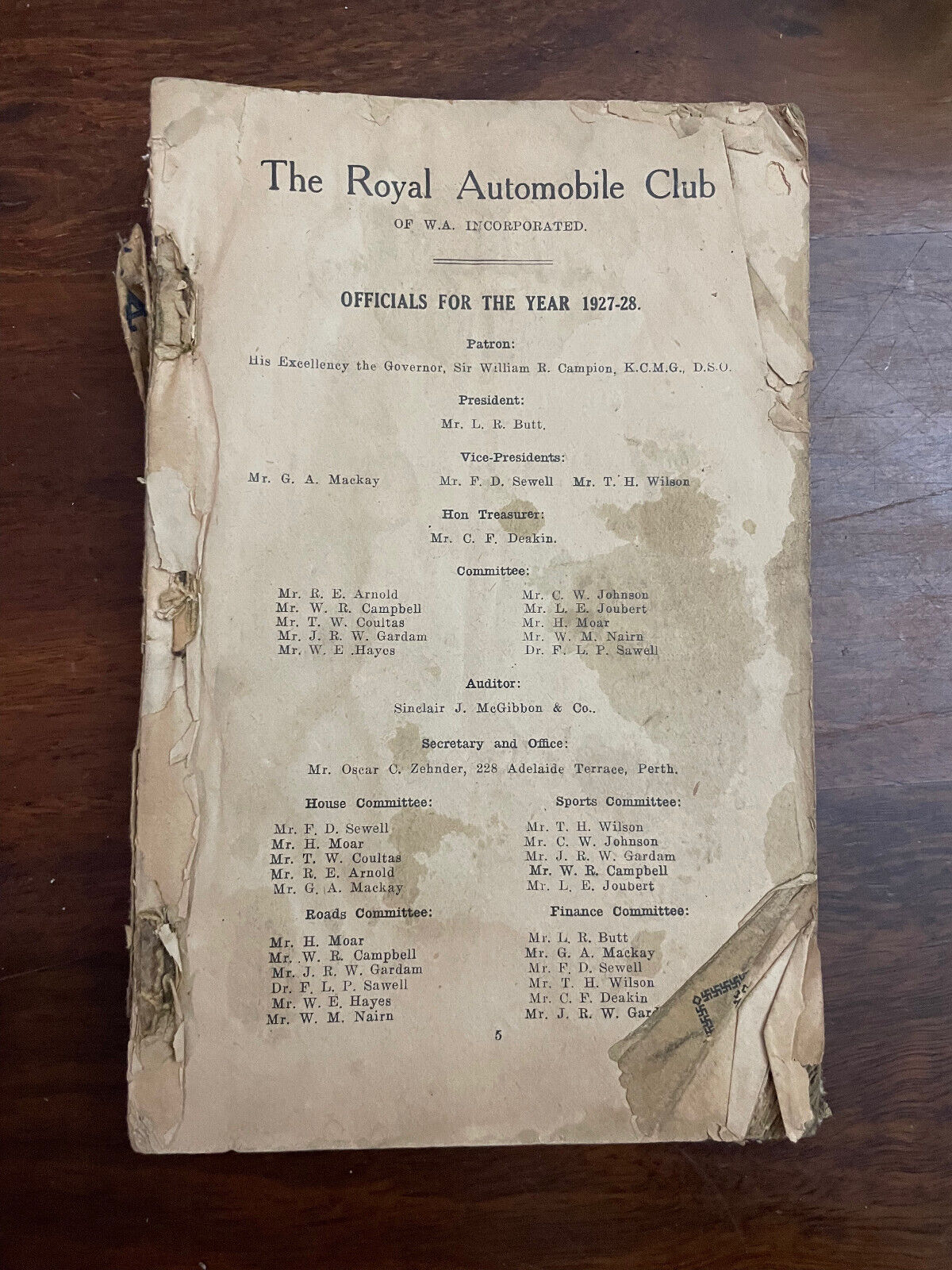 RAC WA Motor Vehicle Registrations 1927