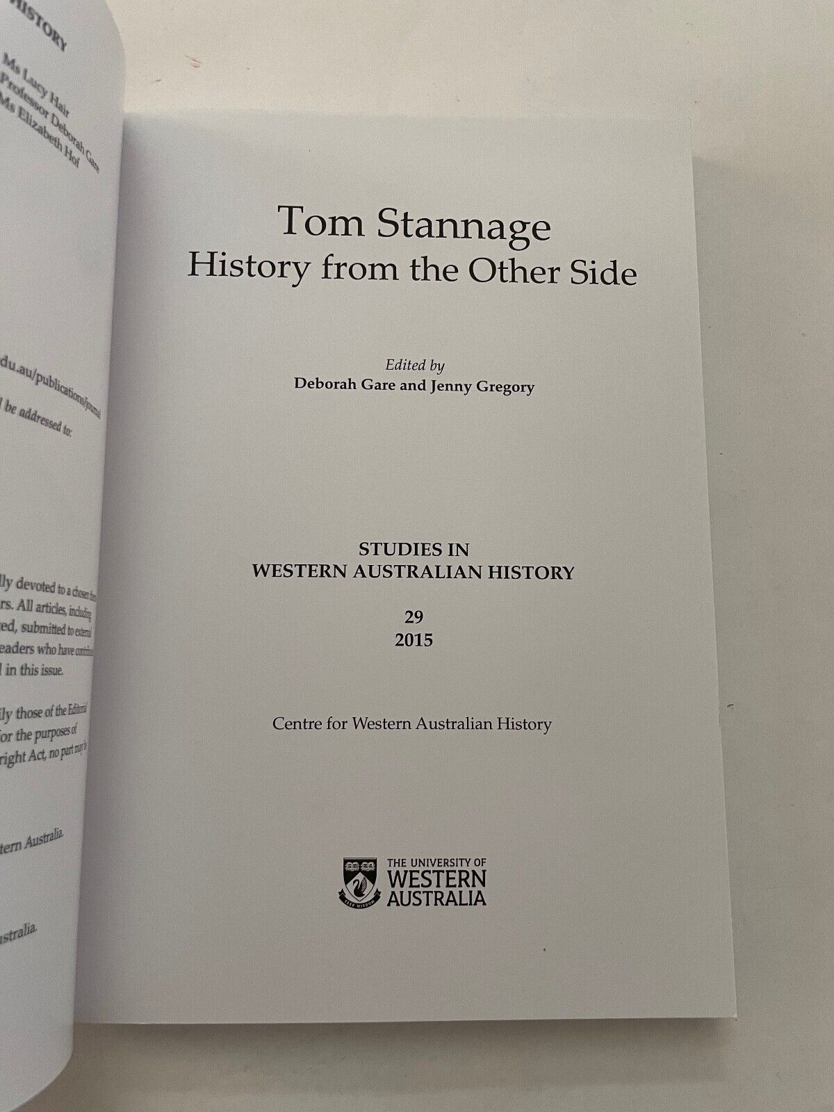 Tom Stannage: History from the Other Side editors Gare and Gregory 9780994441904
