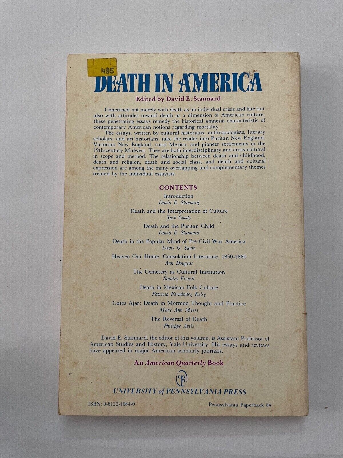 Death in America by David E. Stannard