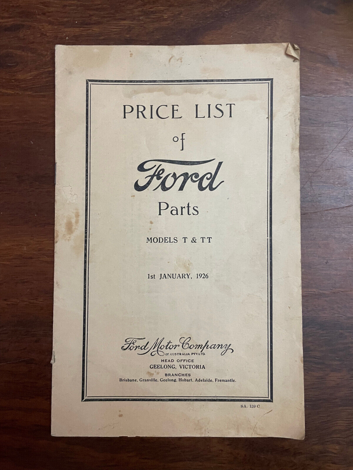 Original PRICE LIST of Ford Parts MODELS T & TT 1st JANUARY, 1926