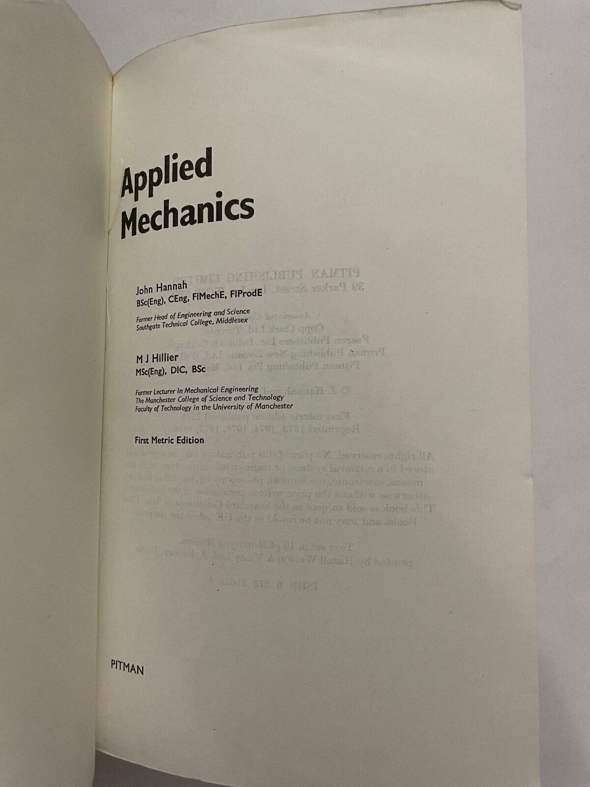 Applied Mechanics by J Hannah & MJ Hillier
