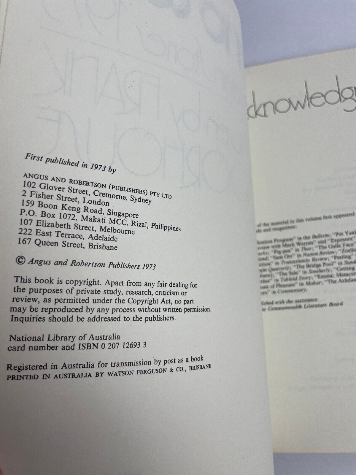 Selected Stories by Frank Moorhouse (Hardcover, 1982)