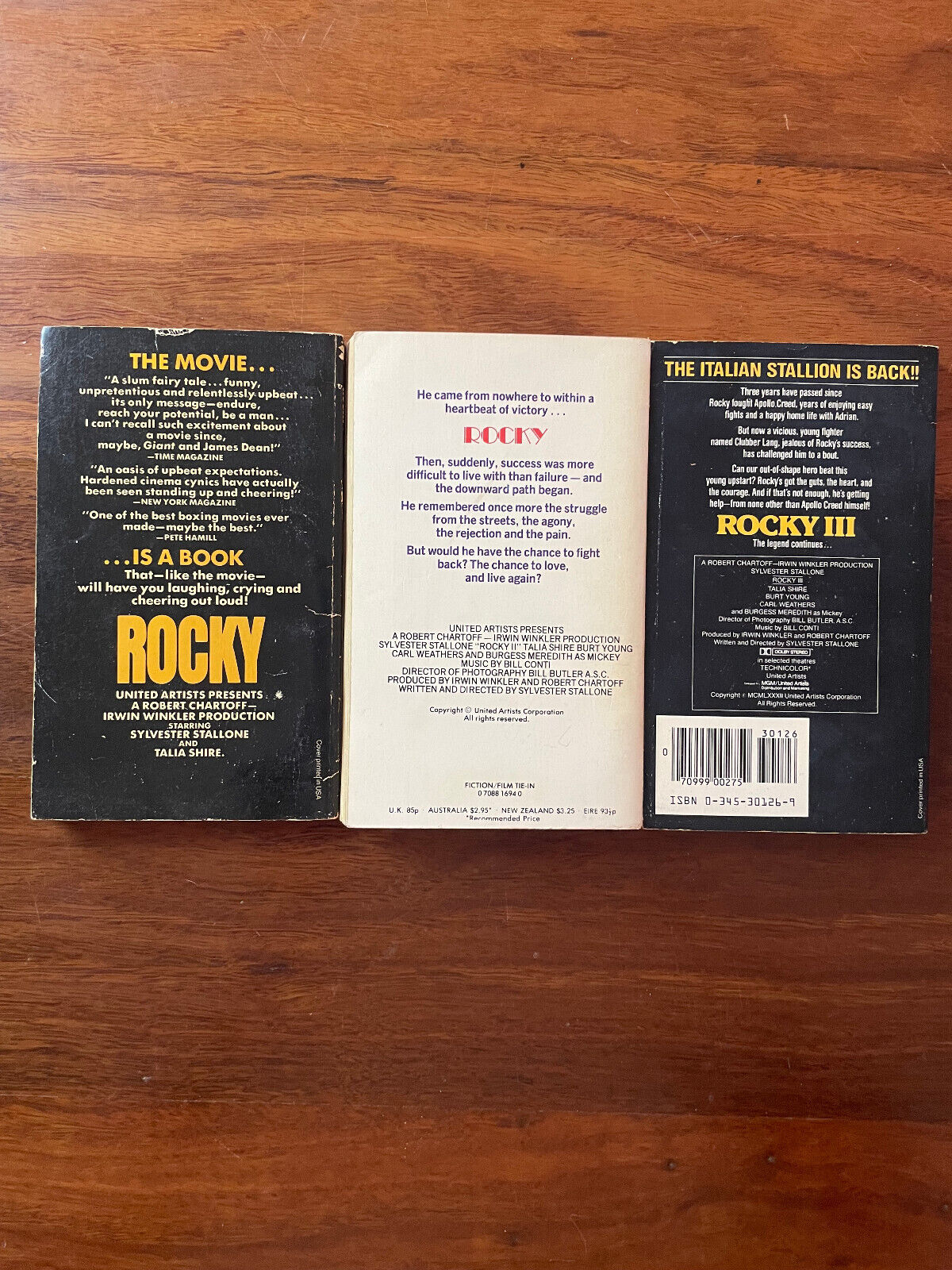 Rocky I, II & III by Sylvester Stallone and Julia Sorel (three books)