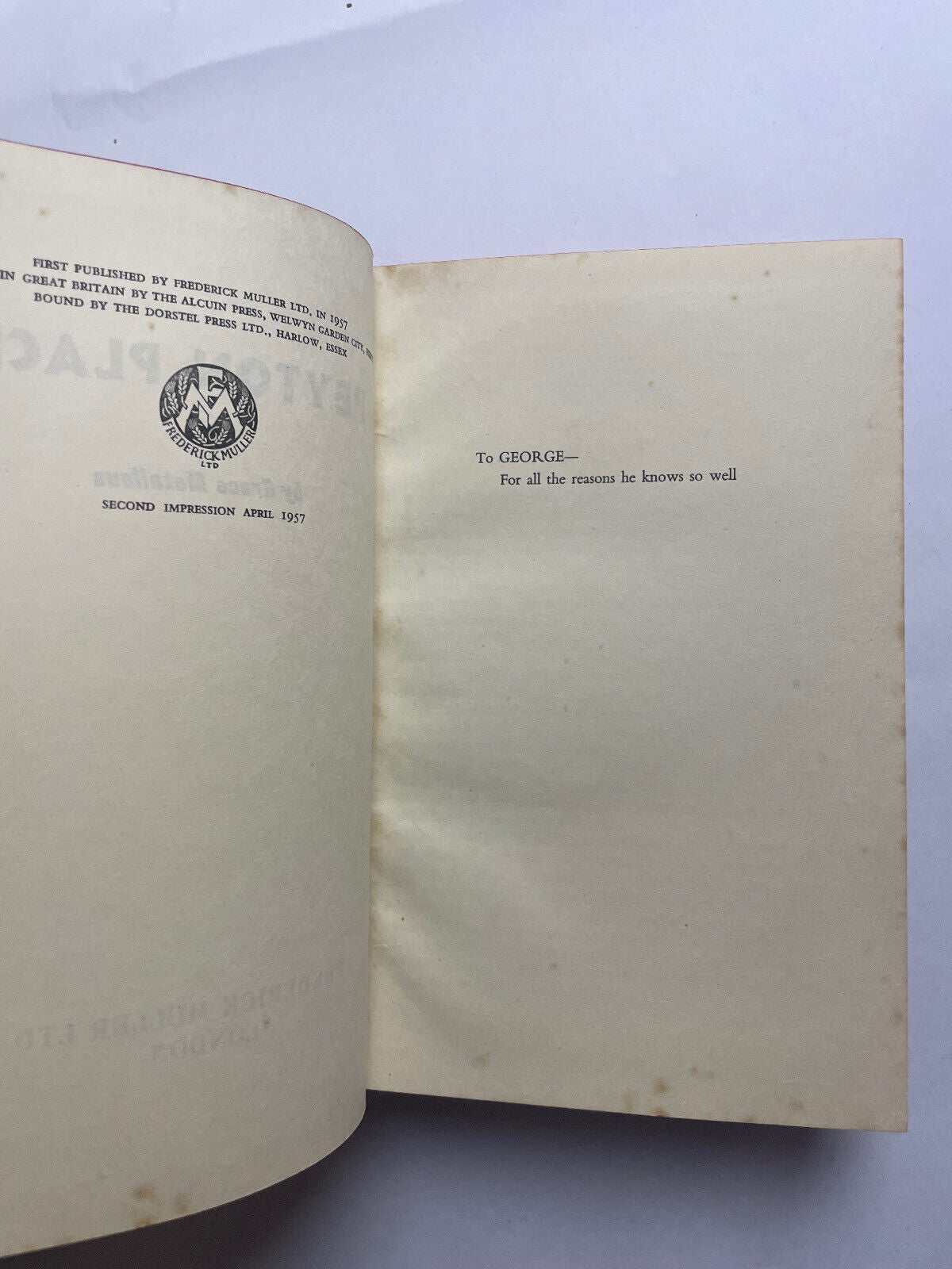 Peyton Place by Grace Metalious (Hardcover, 1957)