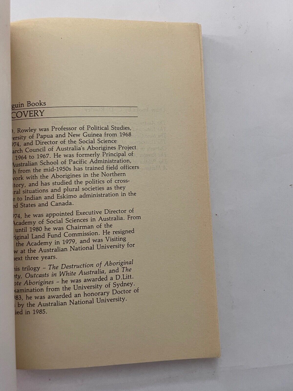 Recovery - The Politics of Aboriginal Reform ; by C.D. Rowley