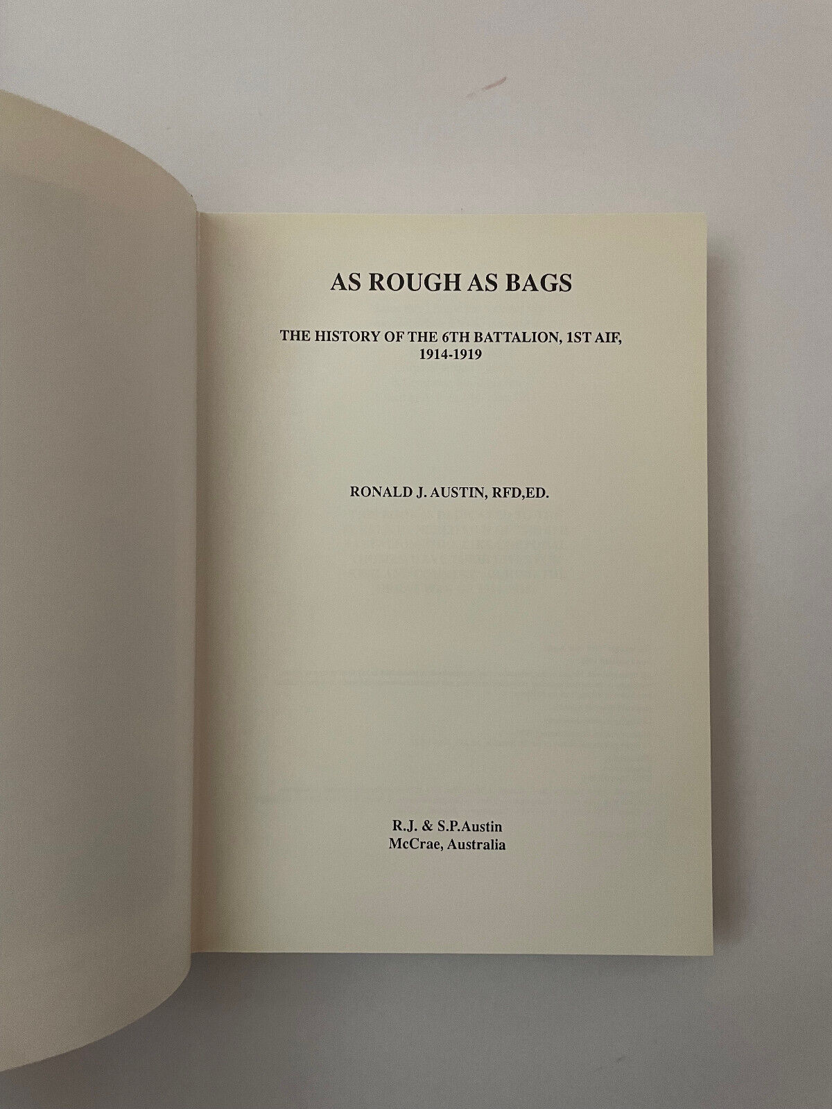 As Rough as Bags – the History of the 6th Battalion 1st AIF, 1914 – 1919 (1st Ed