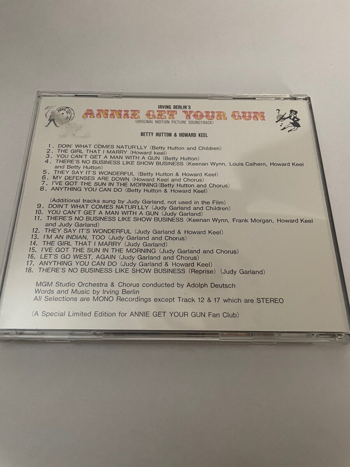 Annie Get Your Gun Soundtrack CD Betty Hutton Howard Keel