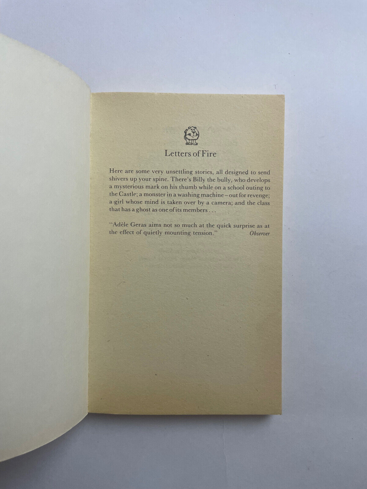 Letters of Fire and Other Unsettling Stories by Adele Geras (Paperback, 1986)