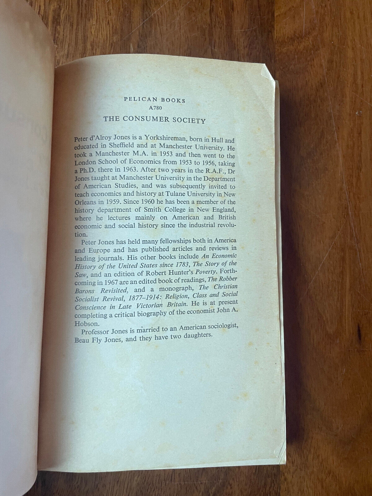 THE CONSUMER SOCIETY, A HISTORY OF AMERICAN CAPITALISM by JONES PETER D'A 1965