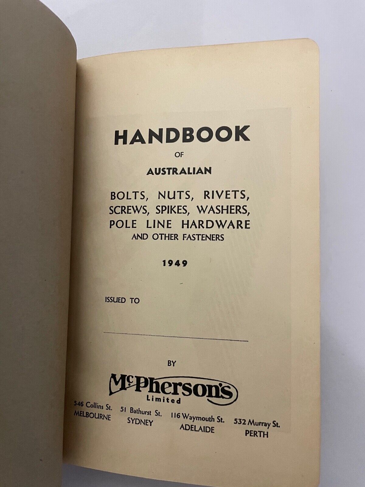 AJAX Bolts, Nuts, Rivets etc. McPherson’s Limited 1949 Hardcover Catalogue