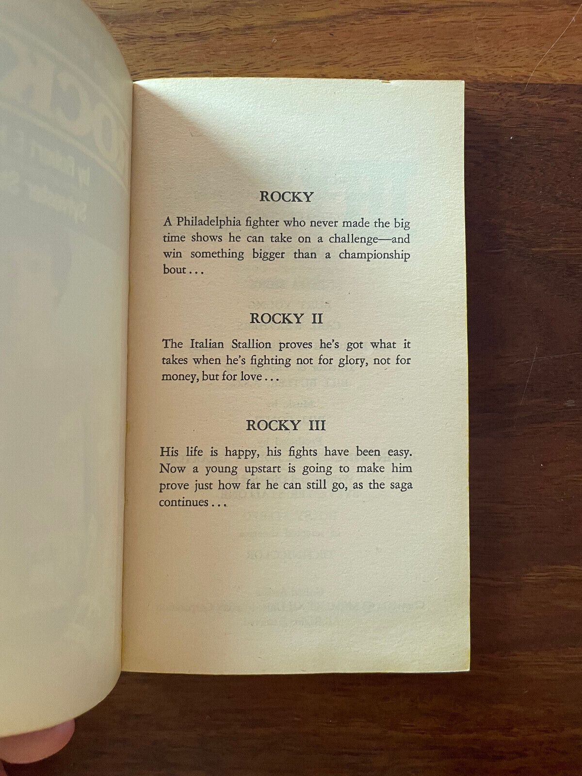 Rocky I, II & III by Sylvester Stallone and Julia Sorel (three books)