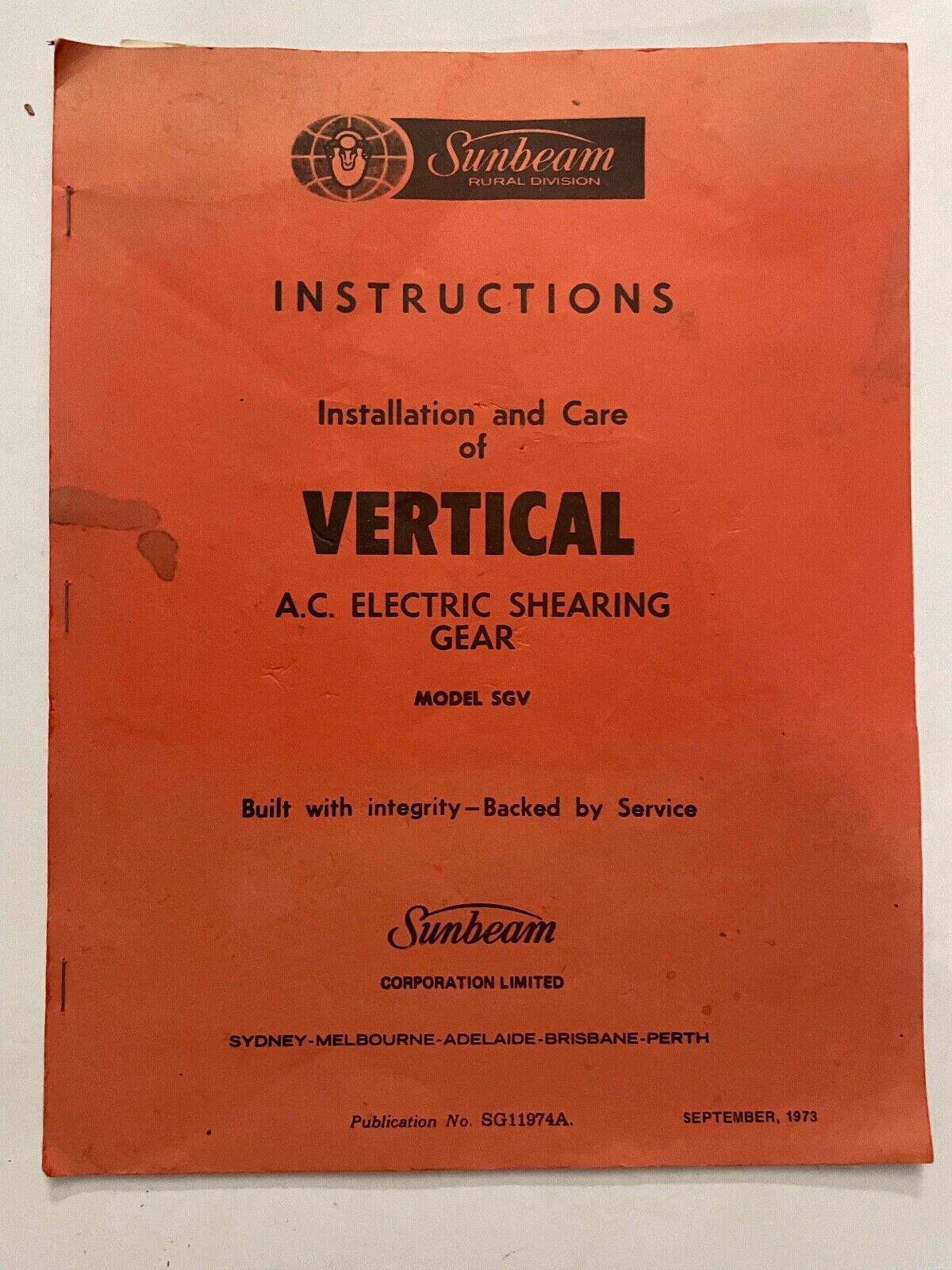 Sunbeam instructions vertical shearing gear model SGV