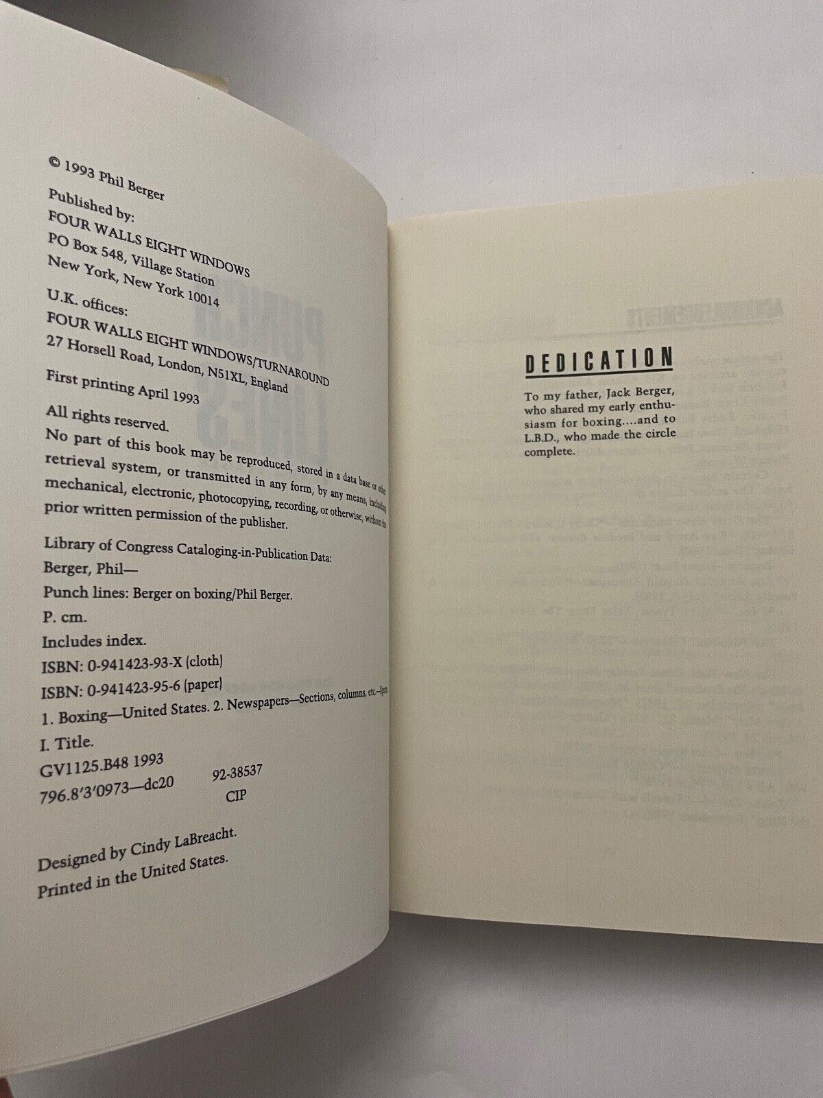Punch Lines: Berger on Boxing by Phil Berger (Paperback, 1993)