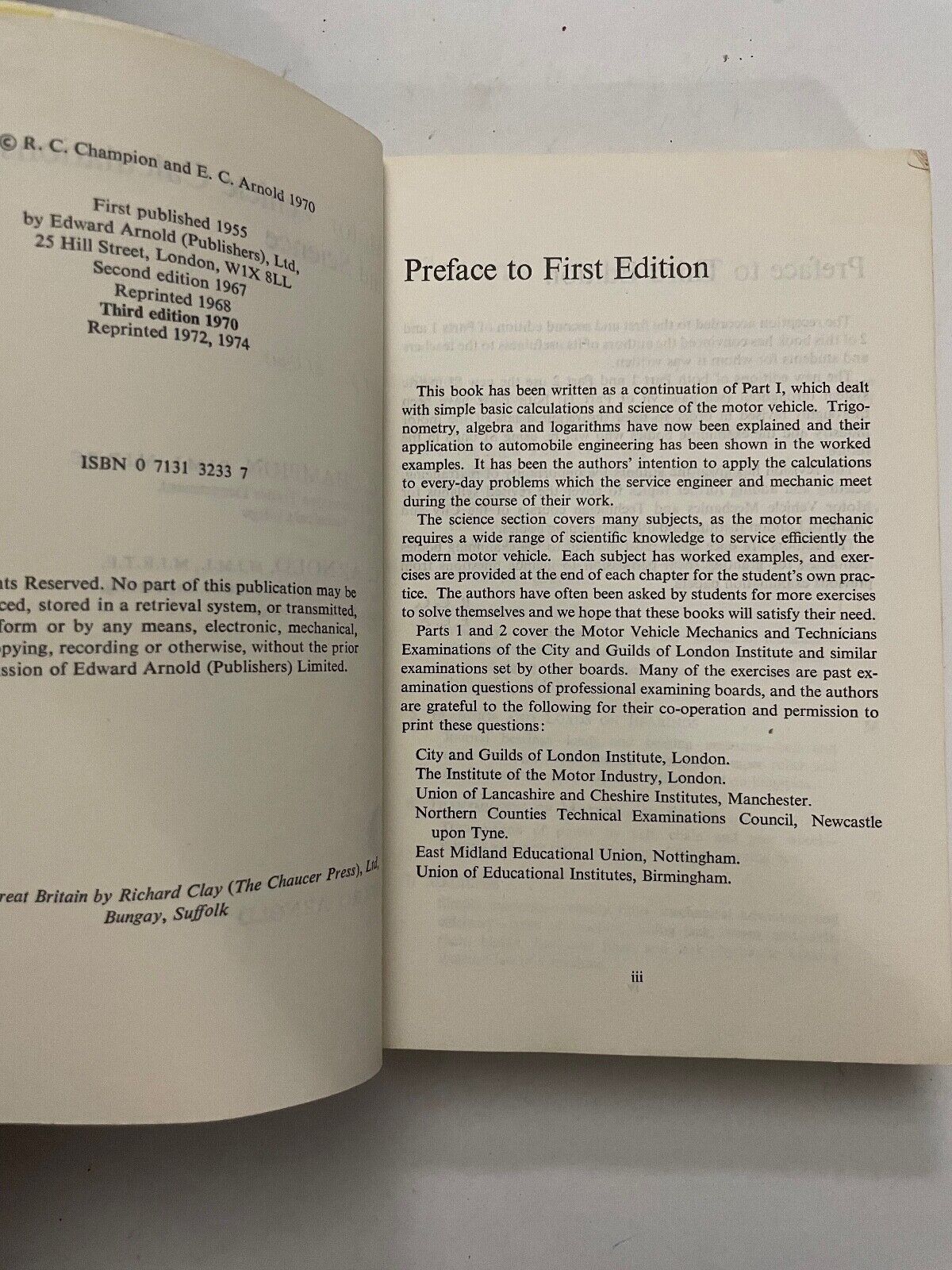 Motor vehicle calculations and science by Champion & Arnold 3rd edition