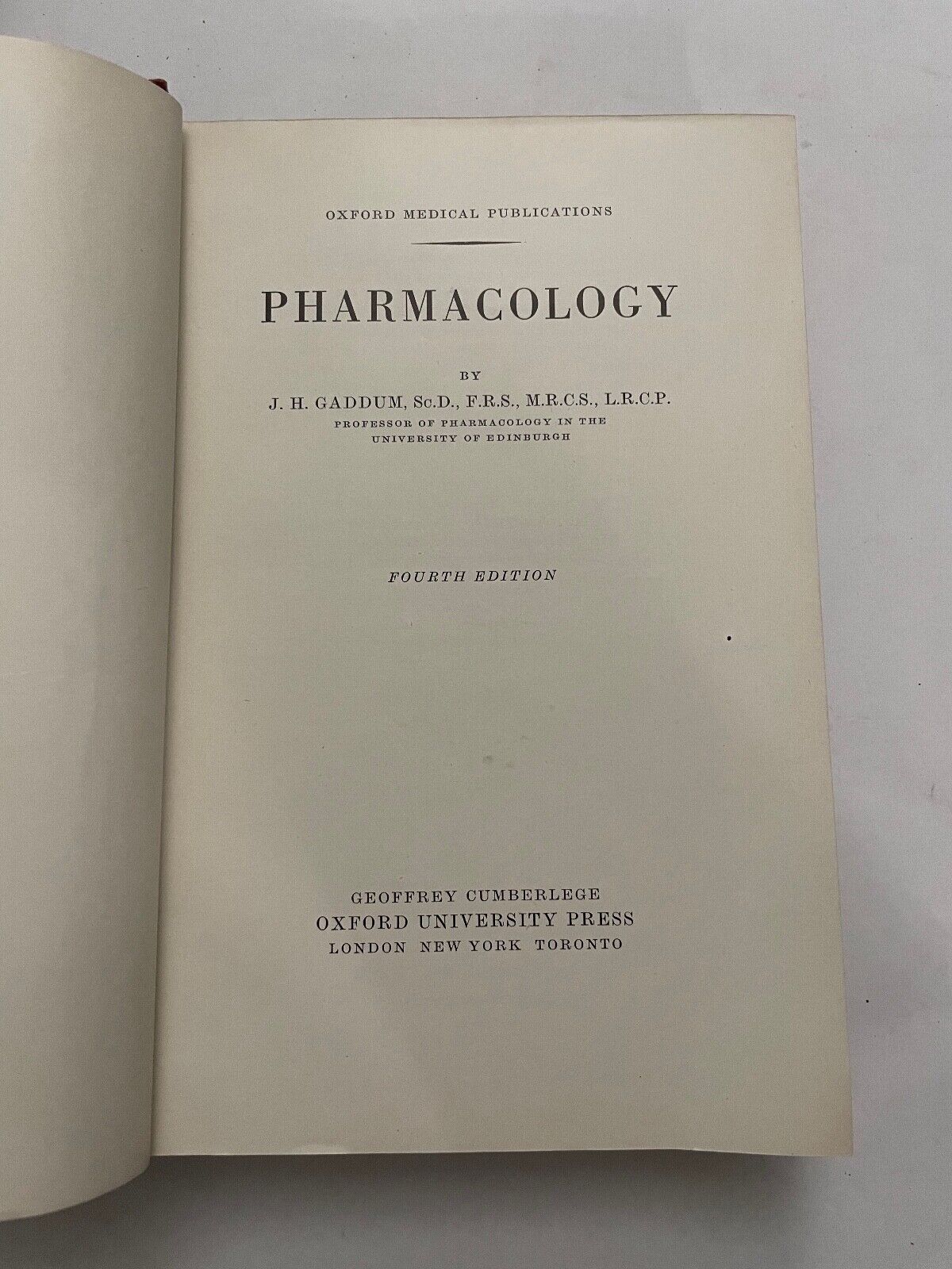 Pharmacology by JH Gaddum 4th edition