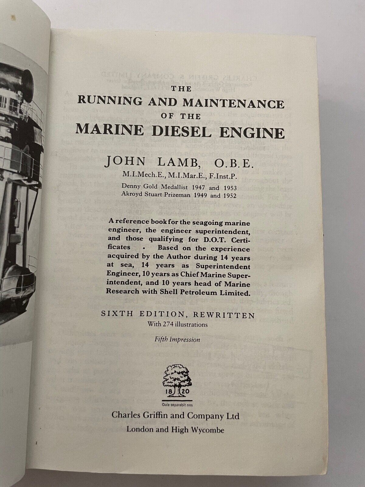 THE RUNNING & MAINTENANCE OF THE MARINE DIESEL ENGINE BY JOHN LAMB. HARD COVER.