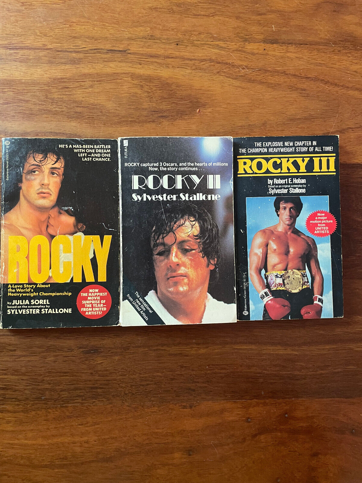 Rocky I, II & III by Sylvester Stallone and Julia Sorel (three books)