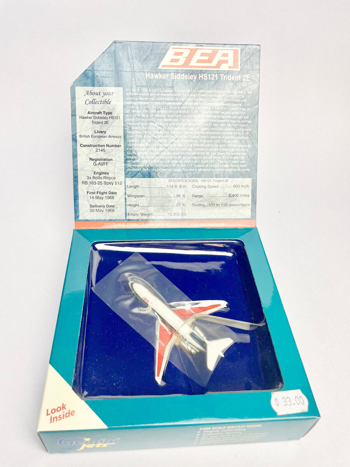 BRITISH AIRWAYS HS121 TRIDENT 2E 1/400 G-AVFG HAWKER SIDDELEY GEMINI JETS