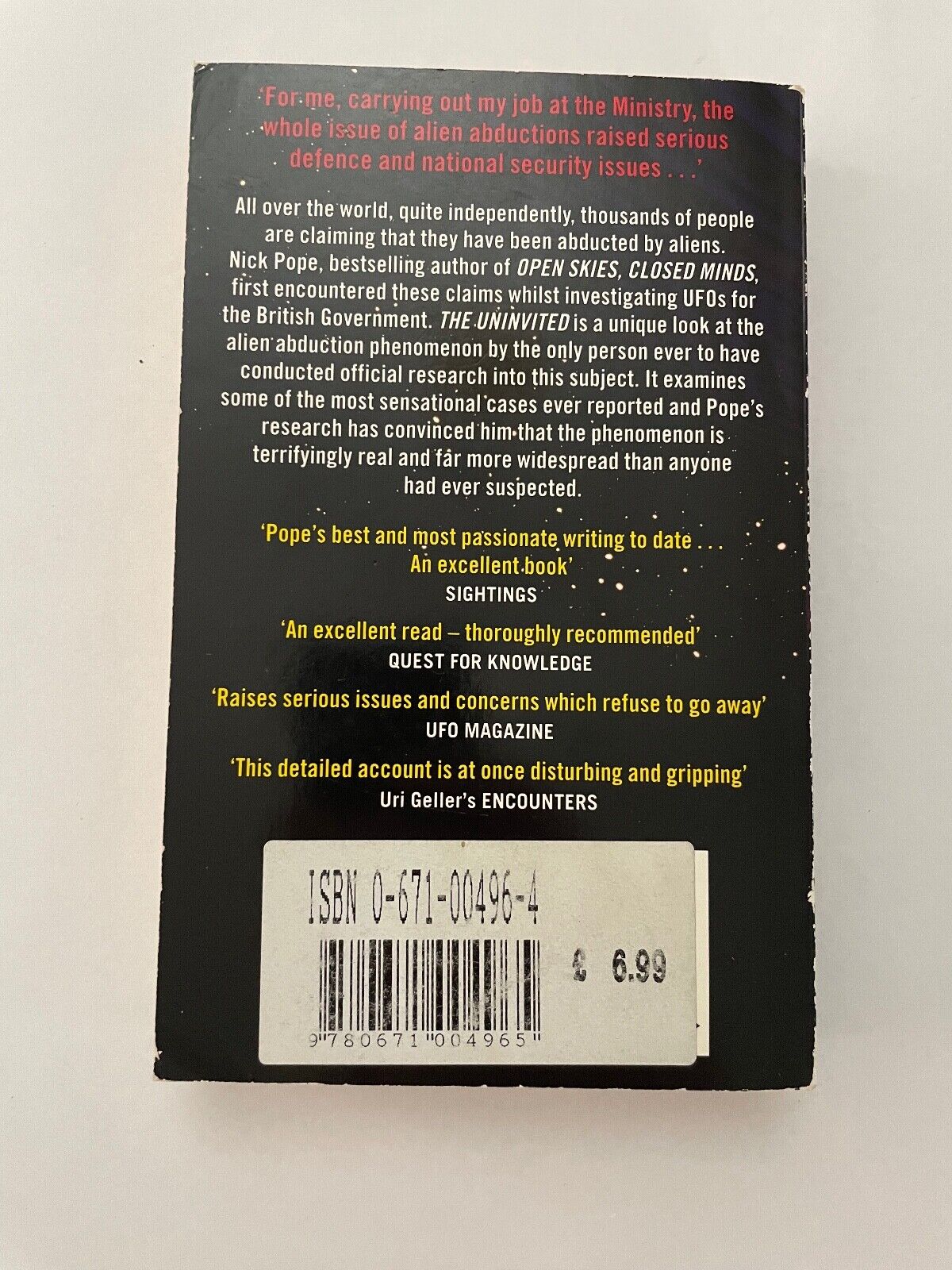 The Uninvited An Expose Of The Alien Abduction Phenomenon Nick Pope UFO Expert