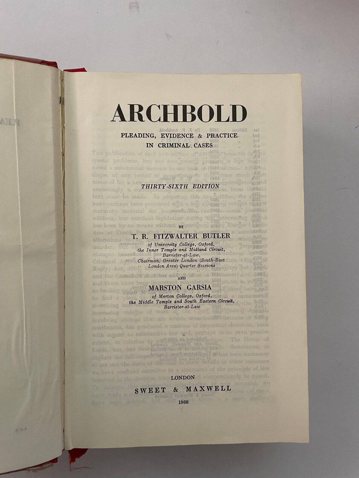 Archbold’s Criminal Pleading Evidence And Practice 36th Edition 1966 - Law Crime