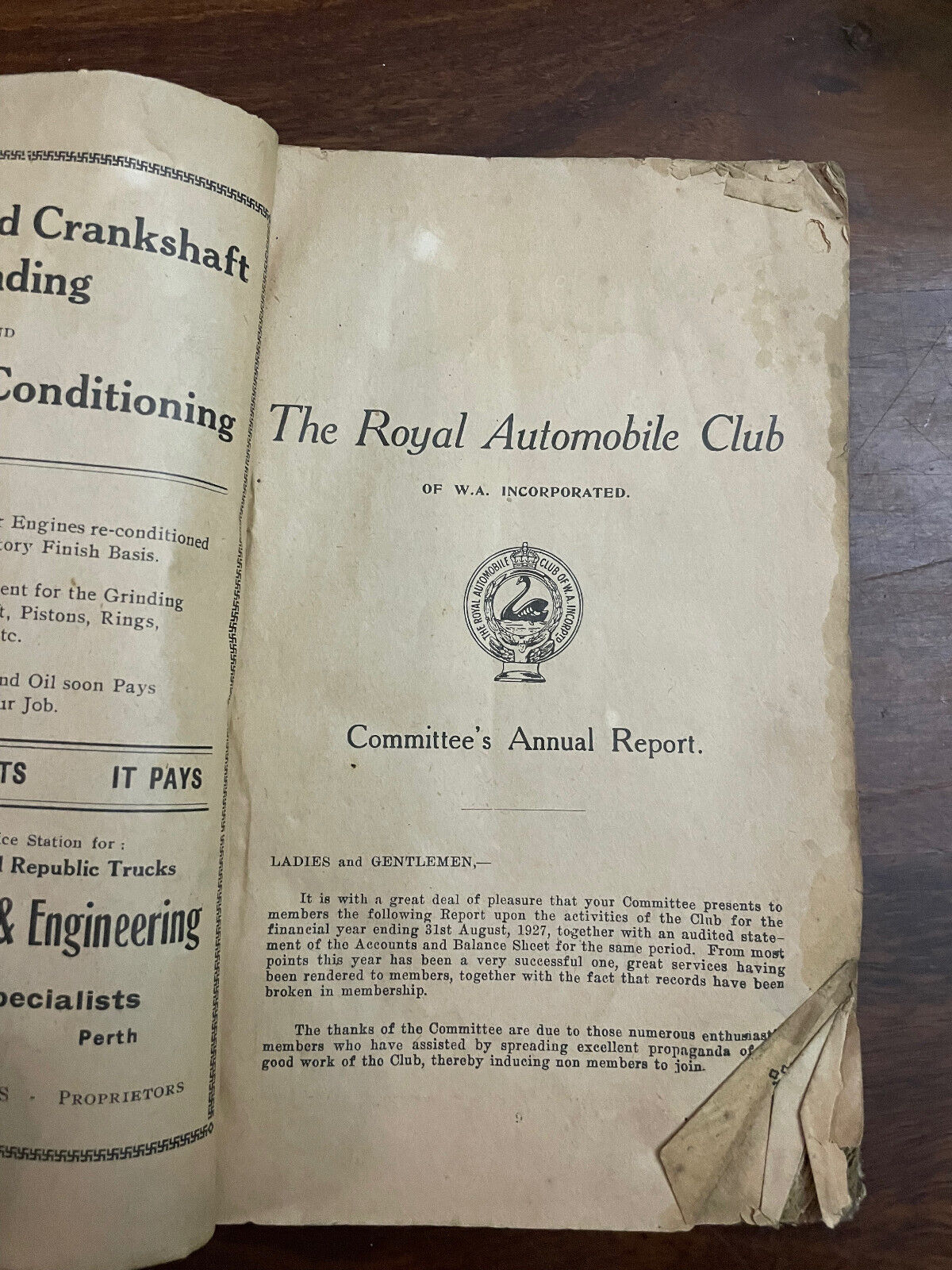 RAC WA Motor Vehicle Registrations 1927