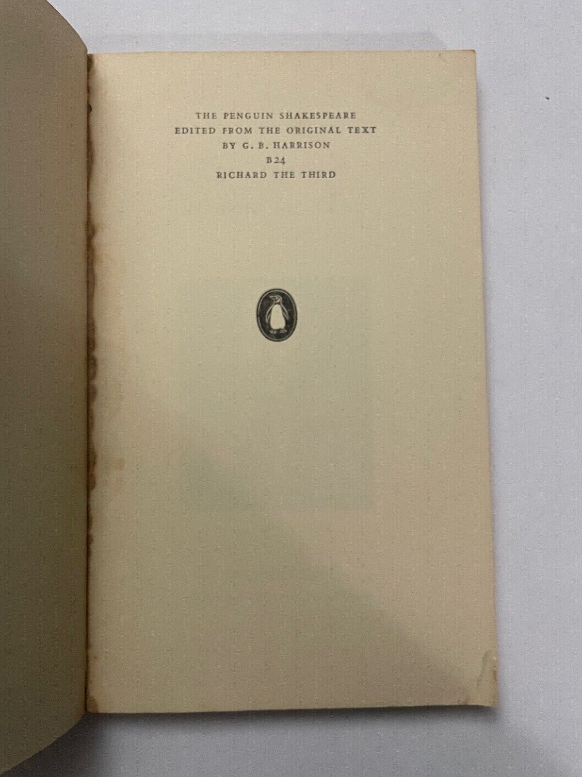 Richard the Third The Penguin Shakespeare by GB Harrison B24