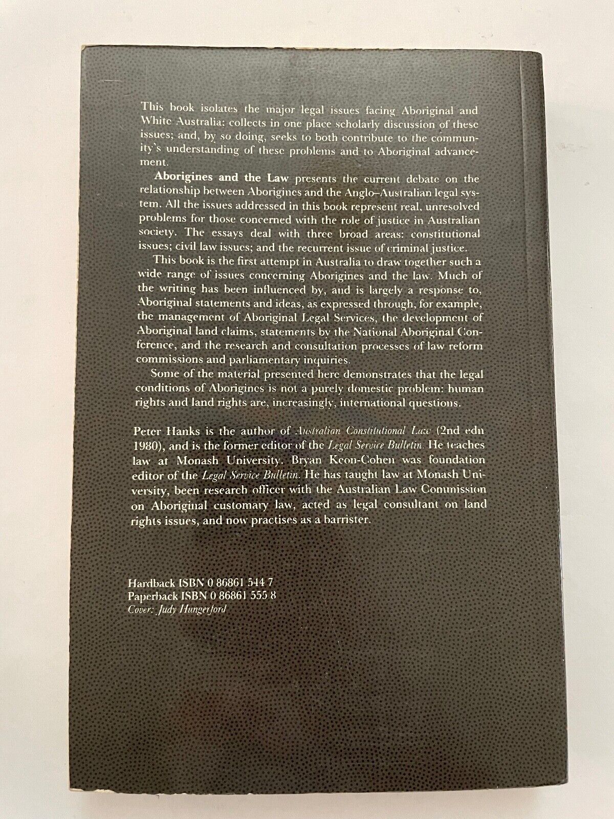 Aborigines and the law: Essays in memory of Elizabeth Eggleston