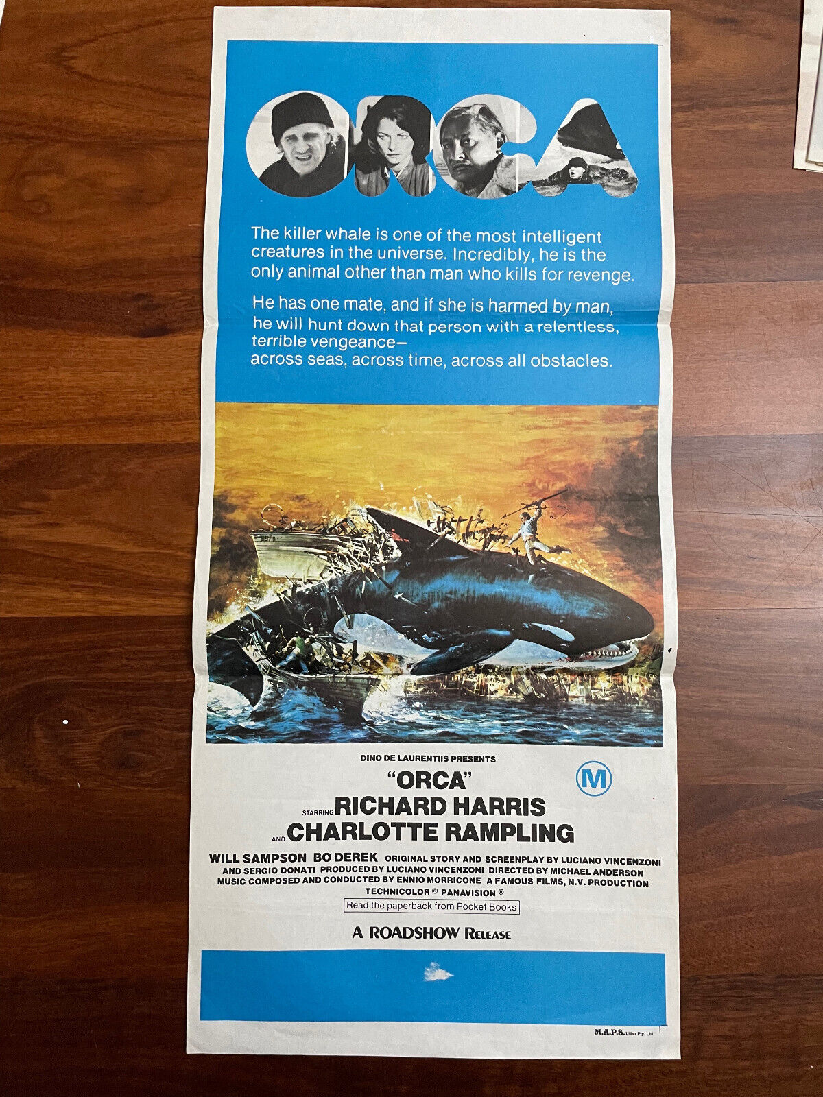 Orca rare Australian Daybill Movie Poster 1970's killer whale