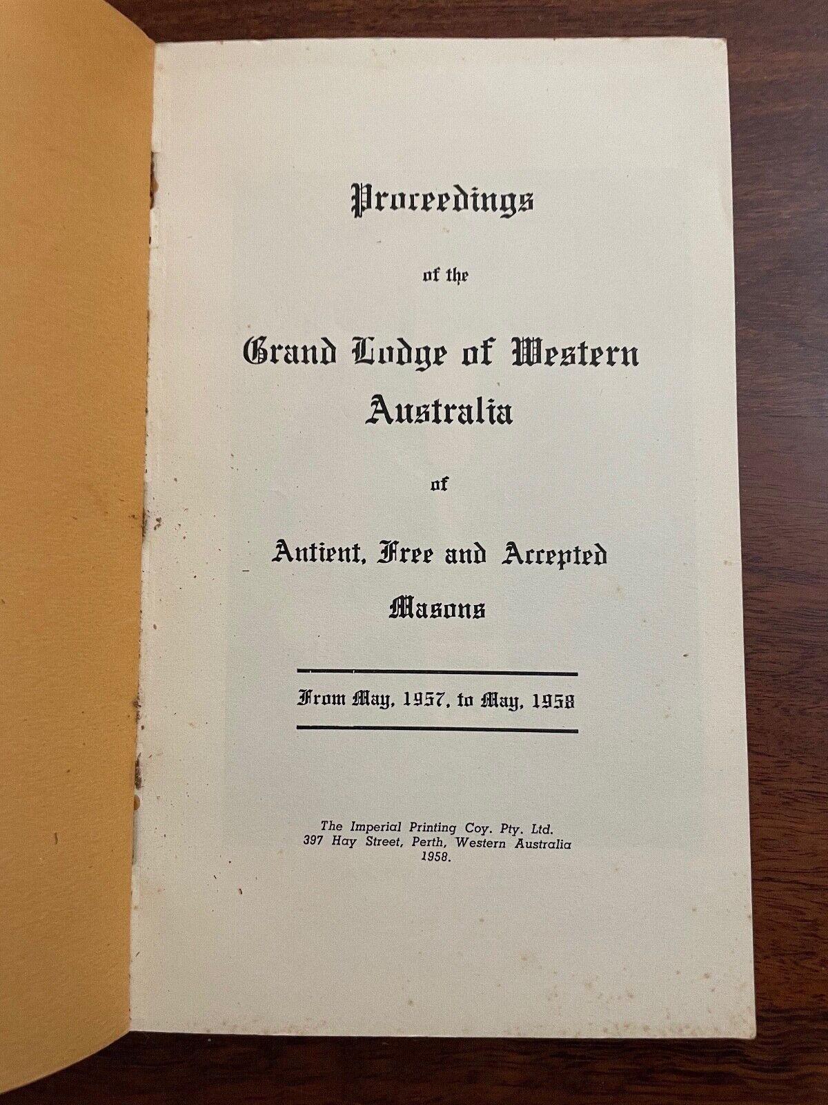 Proceedings of the Grand Lodge of Western Australia May 1957-1958
