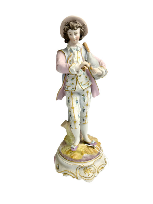 Bisque Porcelain Shepherd with Bagpipes 33cm