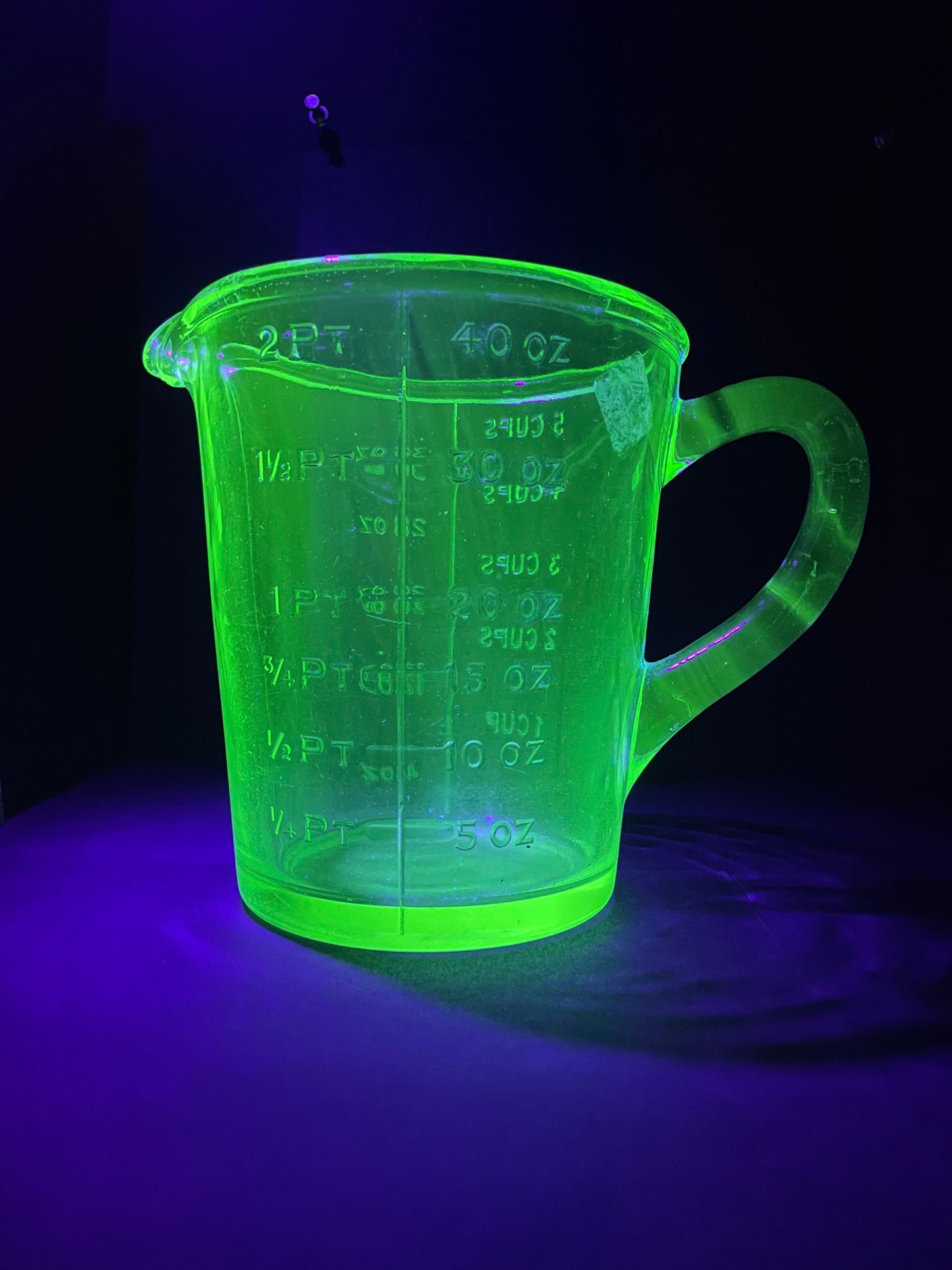 2 Pint Uranium Glass Measuring Jug