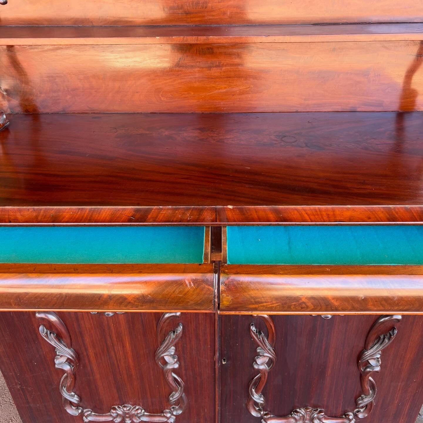 Victorian Mahogany Chiffoniere Carved Backboard Cupboard 123cm