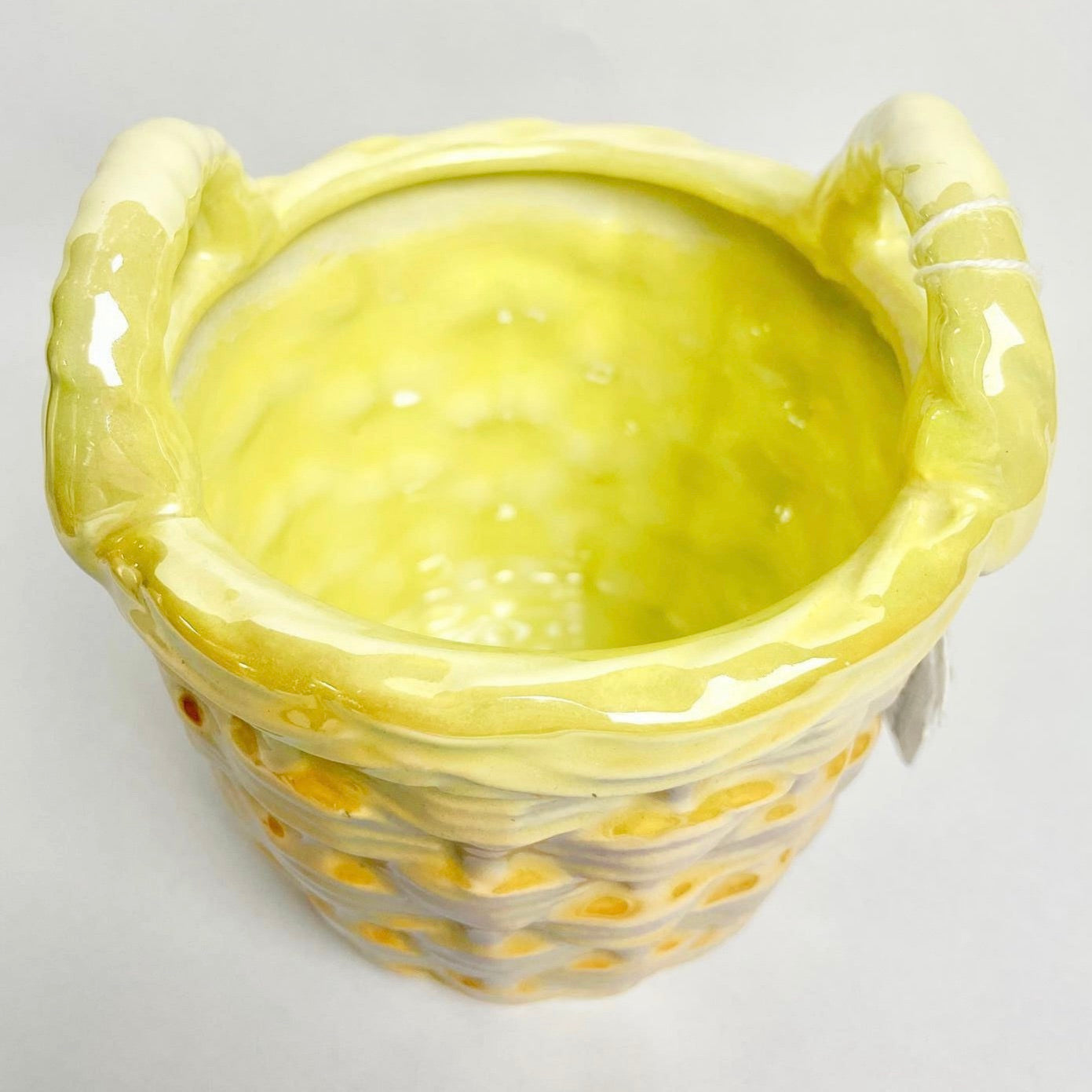 Wembley Ware Basket Planter – Yellow Drip Glaze, Mid-Century WA