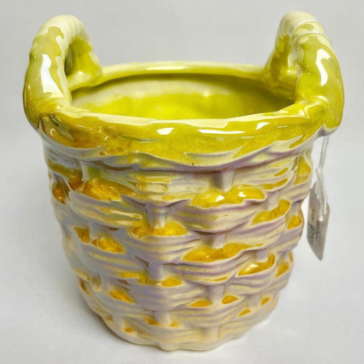 Wembley Ware Basket Planter – Yellow Drip Glaze, Mid-Century WA